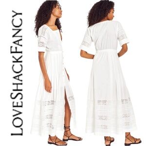 LOVESHACKFANCY | sz XS | maxi Dress in White, cottage core bohemian chic